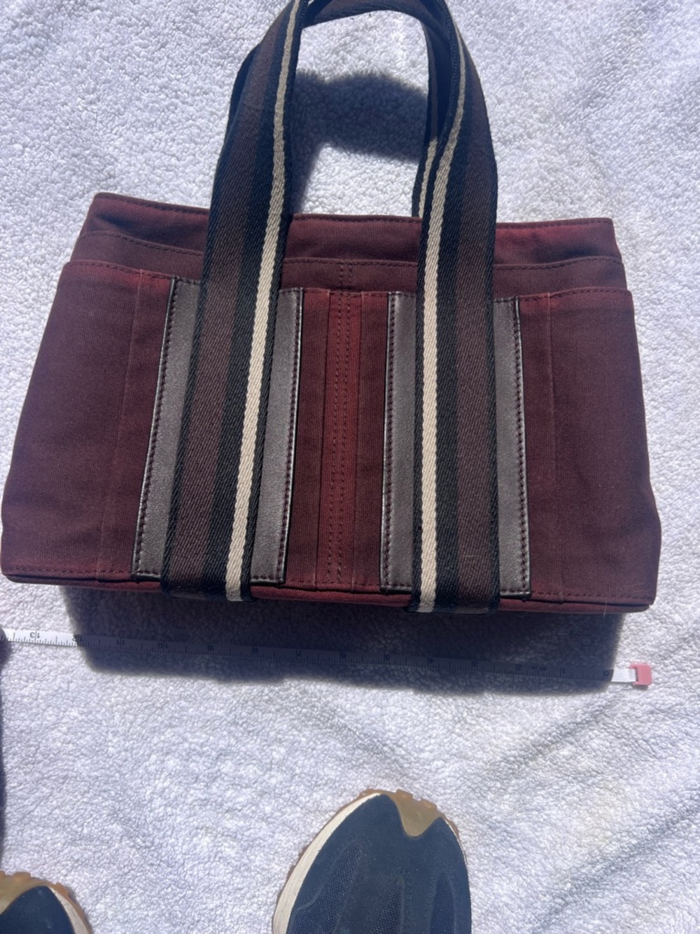 Hermes Brown canvas/Leather small tote Black and Cream Stripe